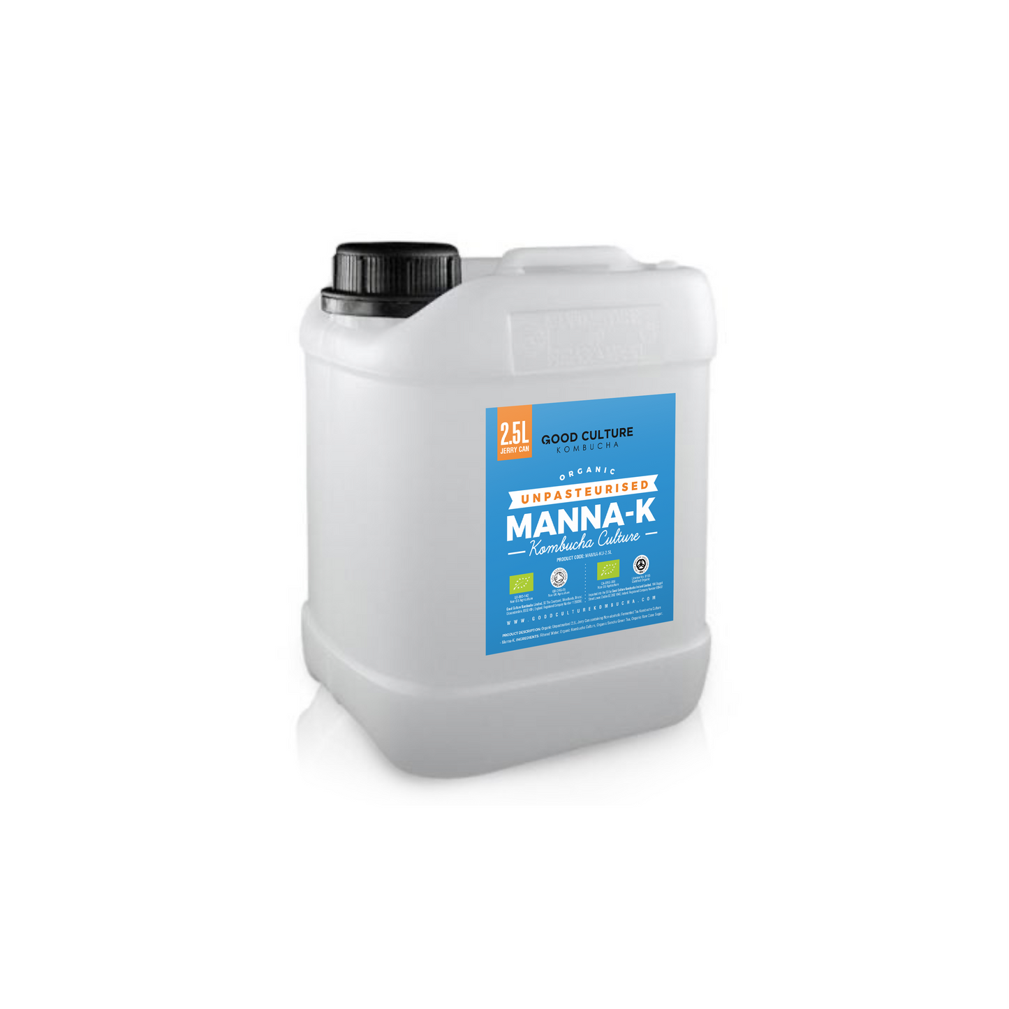 ORGANIC Unpasteurised 2.5 Litre Jerry Can of Non-alcoholic Fermented Kombucha Tea - Manna-K
