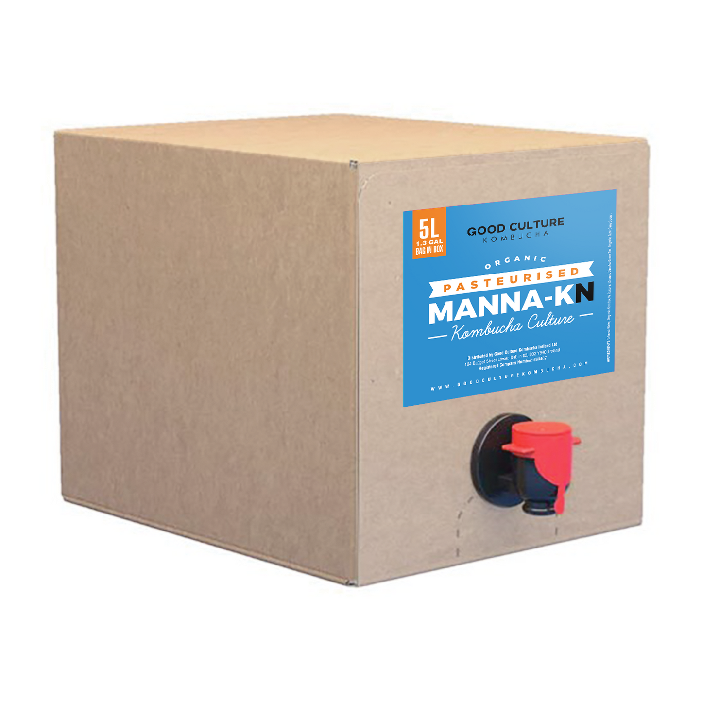 ORGANIC Pasteurised 5 Litre Bag in Box of Non-alcoholic Fermented Black Tea Kombucha - Manna-KN