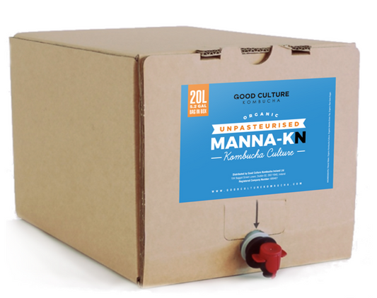 ORGANIC Unpasteurised 20 Litre Bag in Box of Non-alcoholic Fermented Black Tea Kombucha - Manna-KN