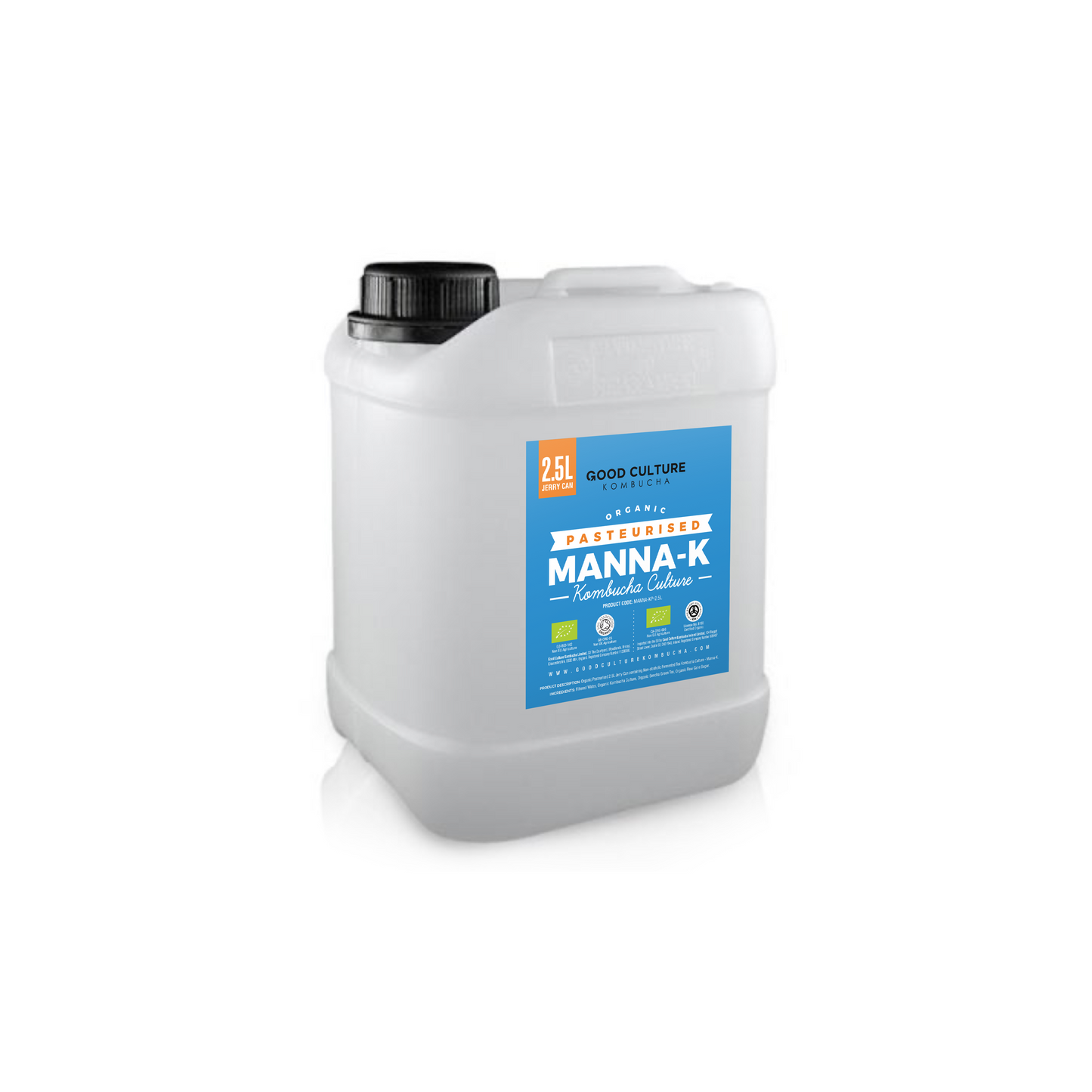 ORGANIC Pasteurised 2.5 Litre Jerry Can of Non-alcoholic Fermented Kombucha Tea - Manna-K