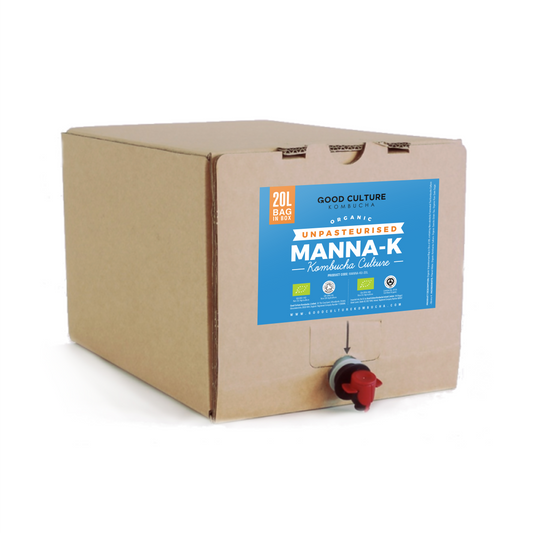 ORGANIC Unpasteurised 20 Litres Bag in Box of Non-alcoholic Fermented Kombucha Tea Base - Manna-K