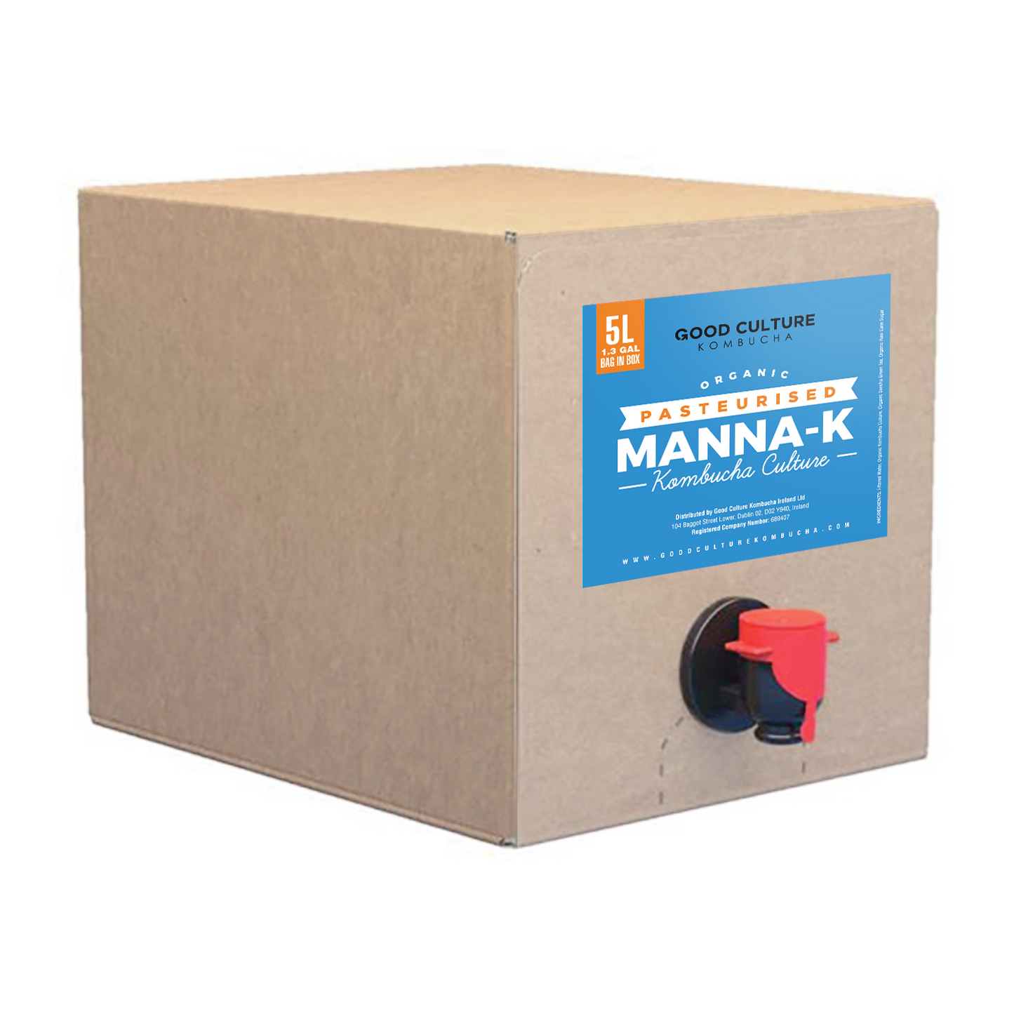 ORGANIC Pasteurised 5 Litre Bag in Box of Non-alcoholic Fermented Kombucha Tea - Manna-K
