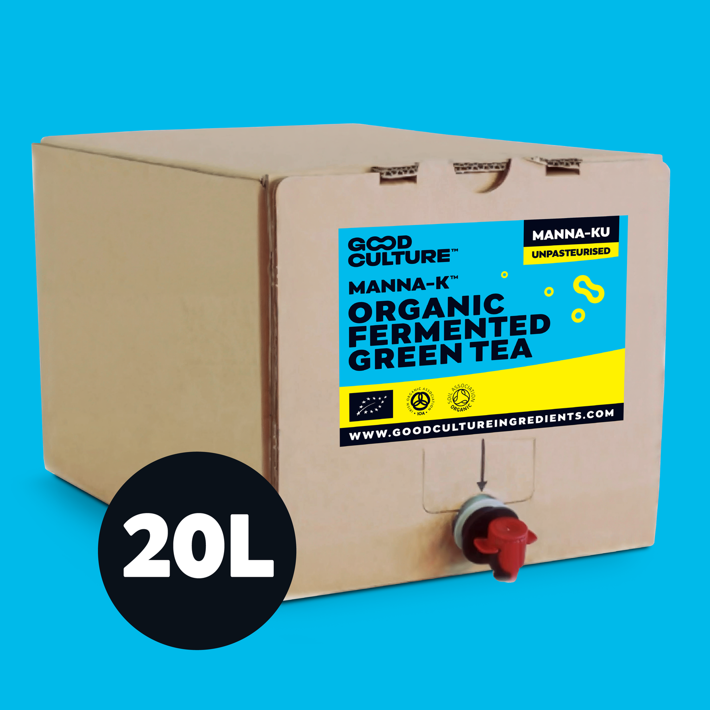 ORGANIC Unpasteurised 20 Litres Bag in Box of Non-alcoholic Fermented Kombucha Tea Base - Manna-K